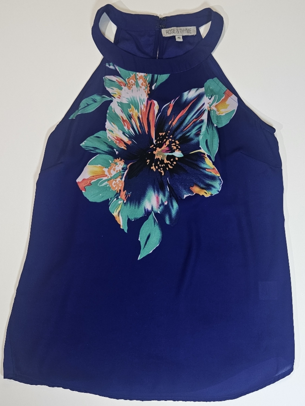 Rose & Thyme‎ Chiffon Blouse Womens XS Blue Teal Orchid Sleeveless Halter